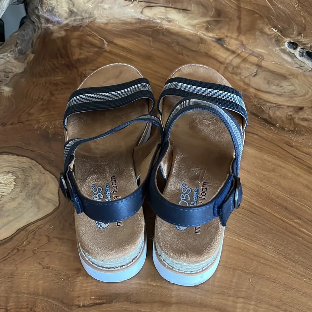 BOBS from Skechers Navy and White Striped Wedge Sandals